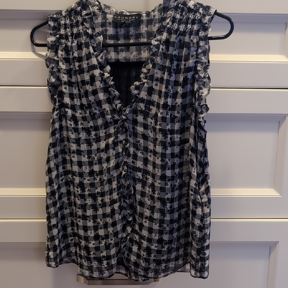 Laundry by Shelli Segal Black and White Gingham Blouse